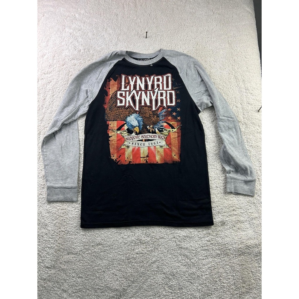Lynyrd Skynyrd Shirt Mens Medium Black Gray Long Sleeve Southern‎ Rock Band Tee